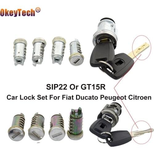 OkeyTech 5PC Car Key Ignition Lock Set Door Trunk Lock Backup Barrel Cylinder For Fiat Ducato Peugeot Citroen GT15R/SIP22 Blade