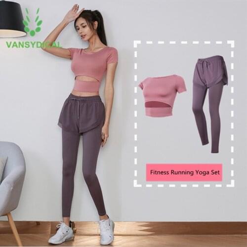 New Women Summer Running Sports Suit Yoga Set Gym Clothing Workout Outfit Quick Dry Fitness Training Jogging Sportswear 2pcs/set