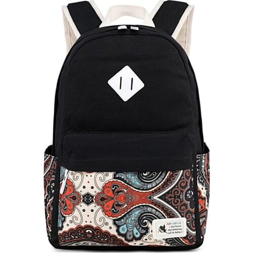 New Canvas Backpack Korean Style School Bags For Teenager Girls Boys Ethnic Style Pattern Printing Backpack Student Book Bag