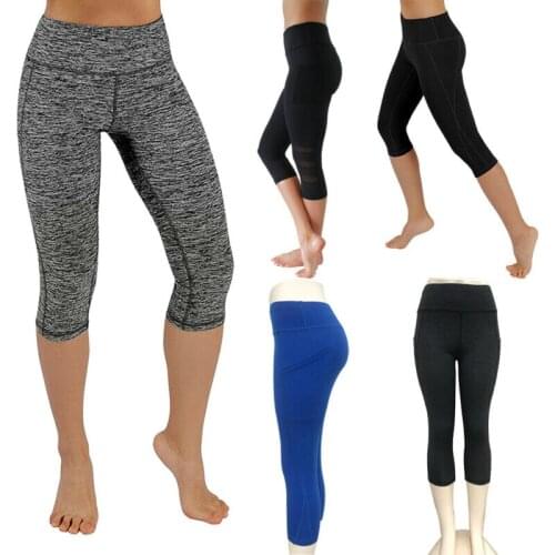 New Style Women Yoga Pants Gym Sports Workout Leggings Running Fitness Stretch Pants With Pocket Half Length Skinny Fashion 2019