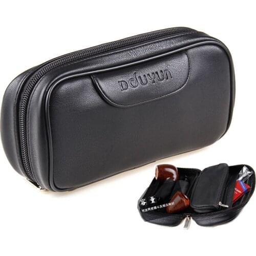 Portable black brown PU leather Tobacco Pipe Bag,pipe case,2 bucket Smoking cigarette accessories