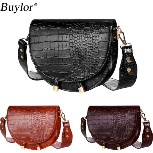 Buylor Women Luxury Shoulder Bags Crocodile Pattern Handbag Female Crossbody Bag Half Round PU Leather Messenger Bag