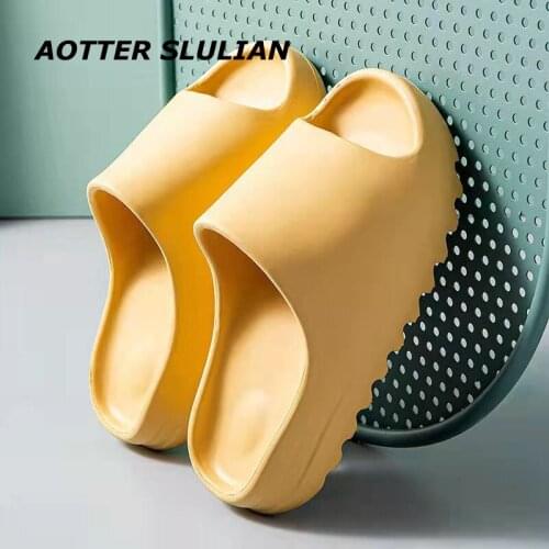 Indoor Outdoor Soft Slippers Summer Men Women Non-slip Bathroom Home Shoe Flat EVA Yellow Thick Sole Slides Couples Beach Sandal