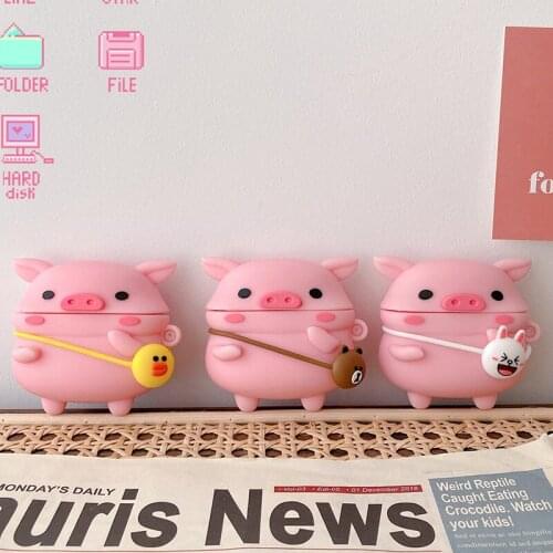 Piggy with Backpack Silicone Case for Airpods 1 2 Cartoon Cute Case for Apple Airpods Pro Wireless Earphone Cover Charging Box