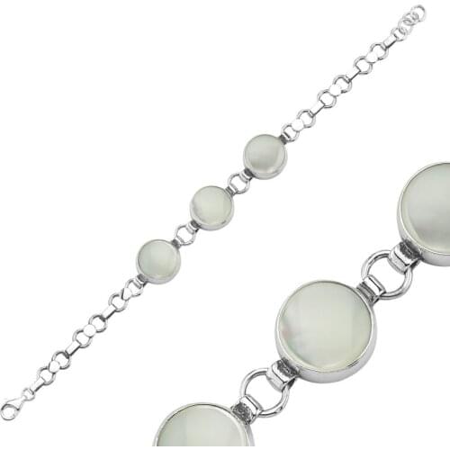 Silverlina Silver Pearlescent Stone Handwork Bracelet