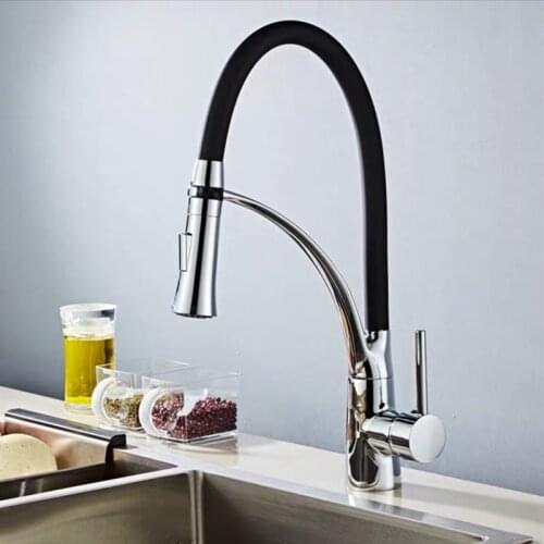 LIUYUE Kitchen Faucets Black Brass Rubber Flexible With Fixed Support 360 Rotate Kitchen Faucet Button To Switch Sink Mixer Taps