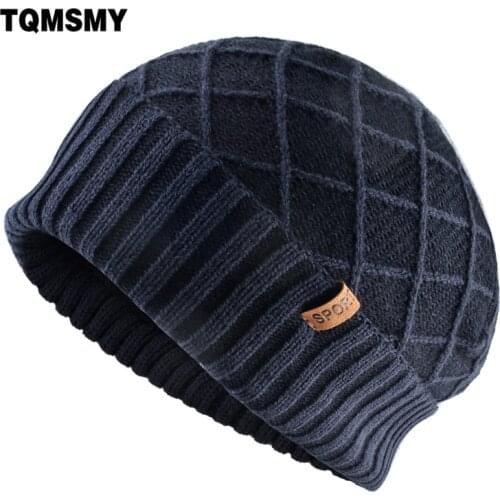 Knitted wool Hats For Men Winter Beanies Knitted plaid hat keep Warm bonnet Women Double velvet Caps Hip hop cap casual gorros