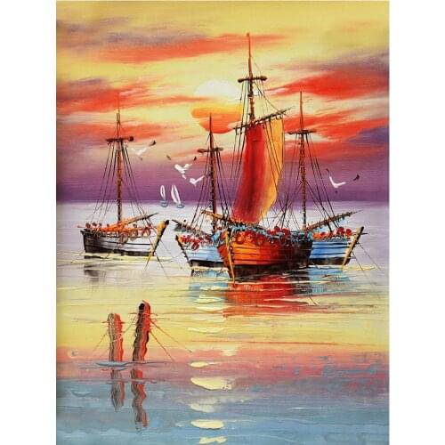 Sunset Harbor Fishing Boat Diamond Painting Scenic Round Full Drill Nouveaute DIY Mosaic Embroidery 5D Cross Stitch Home Decor