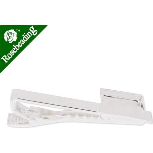 Tie Clip Bar with 15x15mm square bezel,Brass filled,Silver plated,length 51mm,sold by 20pcs/lot-C3580