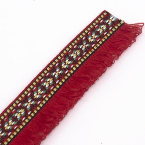 Red Jacquard Braided Trim Decorated Fringe Tassel Trimming Lace Fabrics Ribbon Trim Sewing Accessories Craft 20yard/T1290