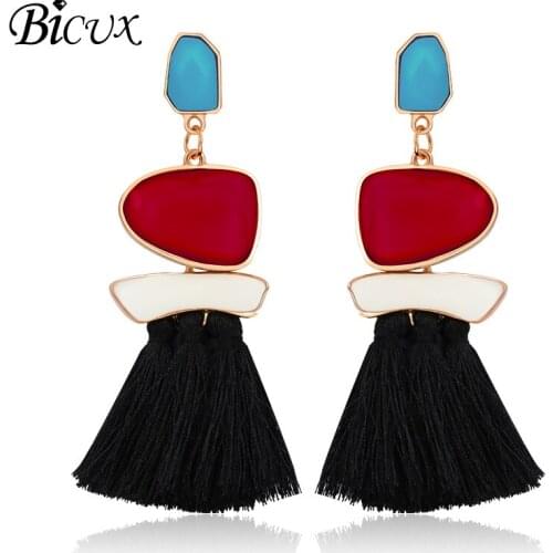 BICUX Bohemia Statement Long Tassel Drop Earrings for Women Vintage Geometric Ethnic Fringed Dangle Earrings femme Jewelry Gift