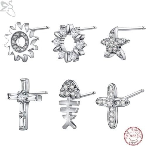 ZS Women Earring 925 Sterling Silver Starfish Earrings Flower brincos Jewelry 925 Silver oorbellen AAA Cubic Zirconia Pendientes