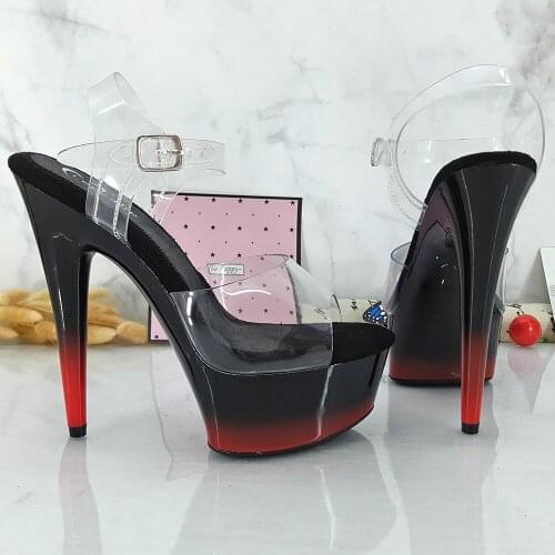 Leecabe 15CM/6Inch Black with RED Platform lady party High Heels Shoes Pole Dance Shoes