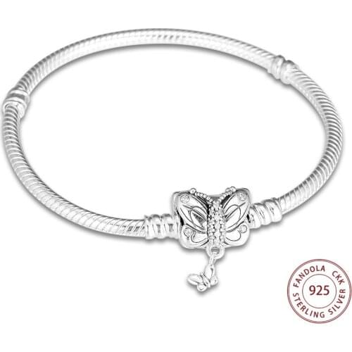 Fandola 925 Sterling Silver Moments Bracelet with Decorative Butterfly Clasp Charm Bracelets for Women Men Fashion Jewelry