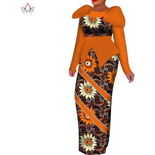 Customize African Print Long Sleeve Tops and Skirt Sets for Women Bazin Riche Peals African Clothing 2 Pieces Skirts Sets WY7656