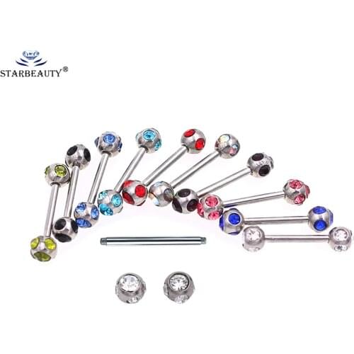 1Pc 1.2*10+4mm Steel Tongue Piercing 10 Color Tongue Rings Straight Barbells Piercing 10mm Tongue Retainer Body Jewelry 16G