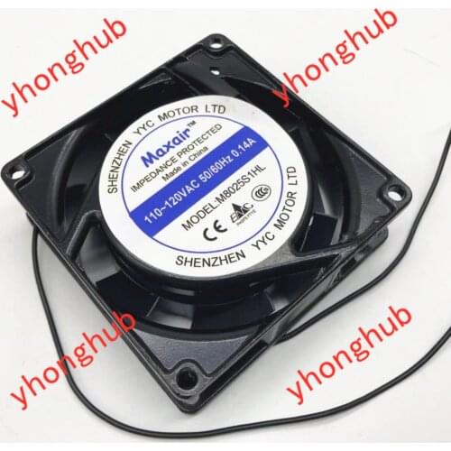 Maxair M8025S1HL AC 120V 0.14A 80x80x25mm 2-Wire Server Square Fan