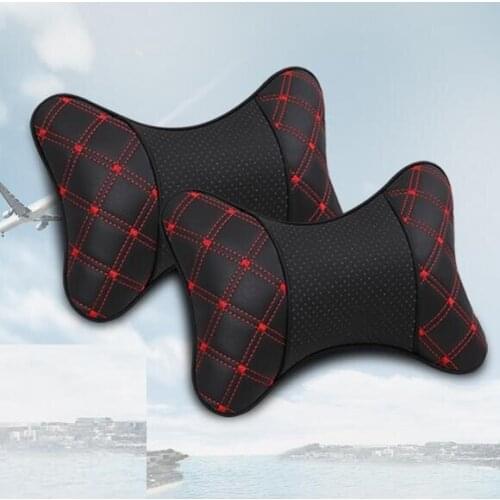 2 Pieces Car PU Leather Headrest Neck Pillow Car Head Neck Pillow Seat Back Support Cushion