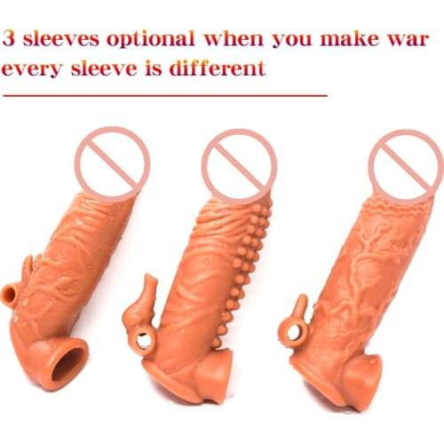 3 Types Male Vibrating Condom Penis Extender Enlargement Sex Toys For Men Delay Ejaculation Penis Vibrator Sleeve Sex Delay
