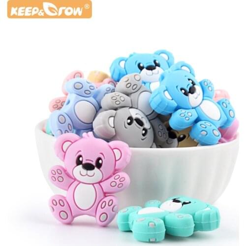 Keep&Grow 36pcs Bbay Cartoon Bear Silicone Teething Beads For Pacifier Clips DIY Cute Teething Toys Silicone Baby Teether Toys