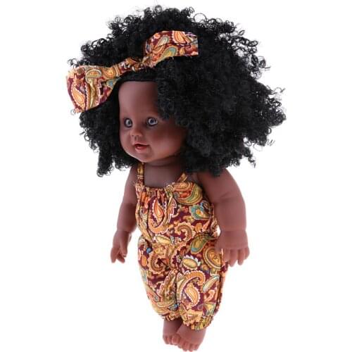 Baoblaze Full Vinyl Baby Doll - Reborn 12" African American Doll -Black Hair