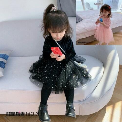 2019 Girl Baby Velvet Mesh Princess Dress Girls Kids Sequins Stars Dresses Children Clothes Vestido