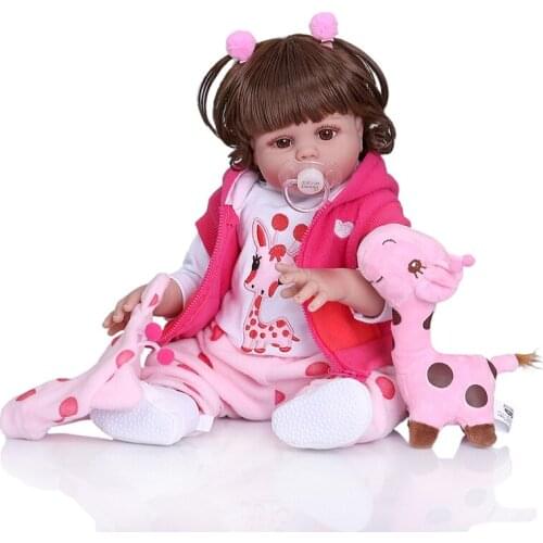 Free shipping from Brazil Curly hair 49CM bebe doll reborn toddler girl doll full body soft silicone realistic baby waterproof