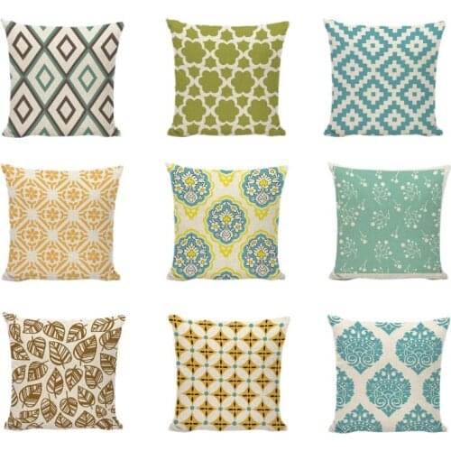 Turquoise Geometric Cushion Cover Modern Style Green Print Decorative Pillowcase For Bench Seats Ethnic Pattern Pillow Covers