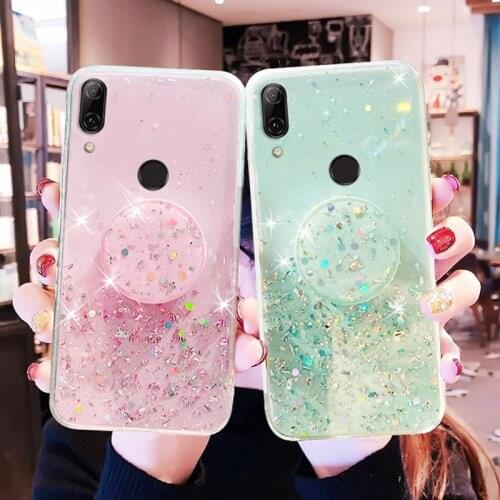 Bling Glitter TPU Phone Case For Huawei P Smart 2019 2020 2021 Psamrt Z Back Cover Nova 5T 6 7 8 SE 7I 3I 3E 5i Pro Stand Holder