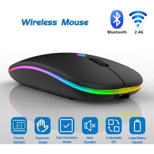 Bluetooth Wireless With USB Rechargeable RGB Mouse With LED Backlit For Laptop Computer PC Macbook Gaming Mouse 2.4GHz 1600DPI