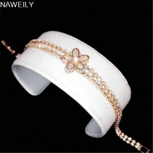 NAWEILY New Fashion Flower Bracelet Exquisite Cubic Zirconia Chain Bracelets For Women Pulseira Feminina Jewelry NS231