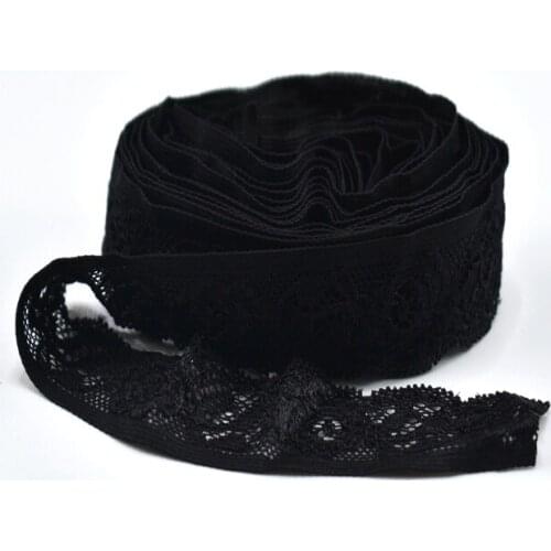 5-10yard/Lot black Elastic lace ribbon trimming 24mm white Stretch lace fabric DIY Sewing Embroidery clothing wedding decoration