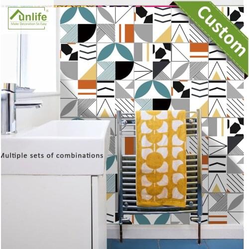 Funlife Bathroom Decor Geometric Colored Tile stickers Wall Decals Wash Room Decoration Waterproof Self Adhered WallpaperTS063