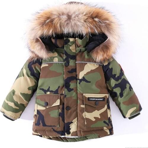 Childrens Winter White Duck Down Jacket for Girl Clothes Parka Boy Camouflage Coats Ski Suit Thick Fur Kids Snowsuit -30 degree