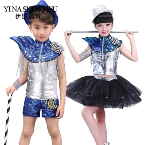 Children Sequins Jazz Dance Costumes Stage Boy and Girl Hip-hop Dance Performance Costumes Children Modern Dance Jazz Dancewear