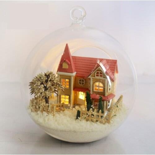 DIY Glass Ball Doll House Lolita Dream House Handmade Wooden home Model Kits Miniature LED Assembling Dollhouse Toy Ideal Gift
