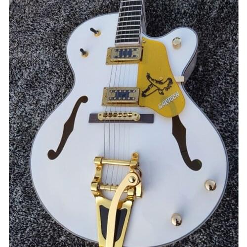 L5 factory custom shop half empty heart white Jazz mahogany fingerboard electric guitar with vibrato style, free shipping