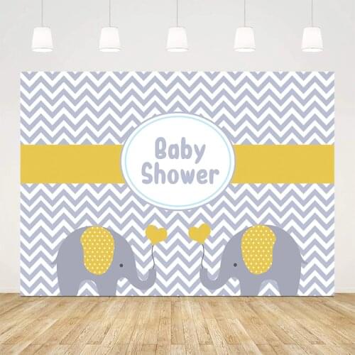 Elephant backdrop white grey stripe yellow newborn baby shower birthday party background for photobooth studio kids custom prop