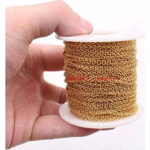 100meter / roll Anti-Tarnish Gold Stainless Steel Thin 1.8MM Smooth Round Cable Rolo Chain Oval Link Jewelry finding Marking DIY