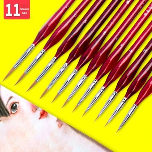11pcs/set weasel hair birch rod fine nail art students special line drawing gouache color stroke oil brush 4colors hook line pen