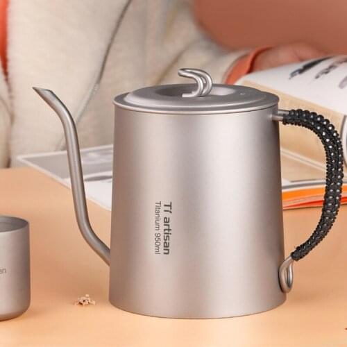 950Ml Long Narrow Spout Coffee Pot Gooseneck Kettle Titanium Hand Drip Kettle Pour Over Coffee And Tea Pot With Titanium Lid