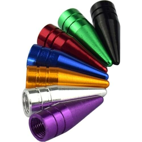 4PCs Neo Chrome Long Spike Valve Stem Caps Metal Thread Set Wheel Tires