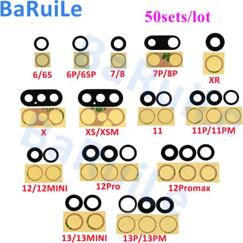 BaRuiLe 50Set Back Camera Glass for iPhone 7 8 Plus X XS Max XR 11 Pro Max Rear Camera Cover Lens with 3M Sticker Adhesive Parts