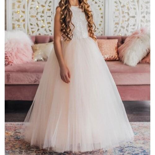 Flower Girl Dress For Wedding Jewel Neck Sleeveless Tulle Lace Applique Ruched Wedding Dress Girls Birthday Party Gown