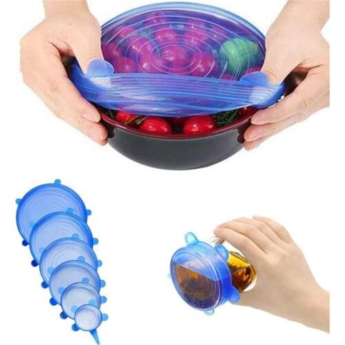 Silicone Covers 6pcs Reusable Adaptable Silicone Lids Stretch Lids Food Fresh Keeping Seal Bowl Wrap Covers Microwave Cover