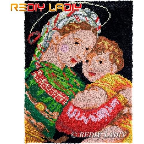 Latch Hook Kits DIY Carpet Rug Mother of God Plush Tapestry Kits Crocheted Floor Mat Chunky Yarn Cushion Hobby & Crafts 61*81cm