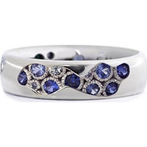 Trend Jewelry Silver Color Women Rings Girl Gift Fashion Blue Crystal Rhinestones Engagement Ring for Women Accessories