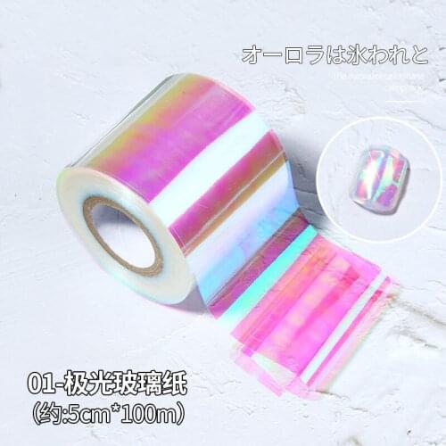 5cm-100m Aurora Foils Nail Art Sticker Laser Broken Glass Paper Roll Mirror Glitter Nails Decal Manicure Decorations Accessories