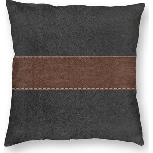 Black Brown Faux Leather Stripes Throw Pillow Cover Decoration Square Geometric Cushion Cover 45x45cm Pillowcover for Sofa