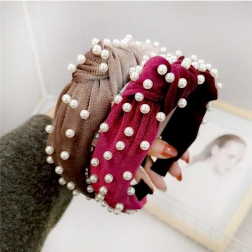 1pc Fashion Wide Side Hairband Lovely Turban Head Band Pearl Hair Accessories Fresh Women Hair Hoop Striped Headwear